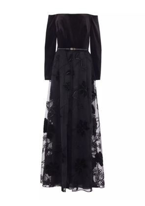 Elie Saab velvet floral-embroidered tulle dress - Black