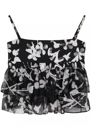 CHANEL Pre-Owned 2004 floral-print ruffled top - Black