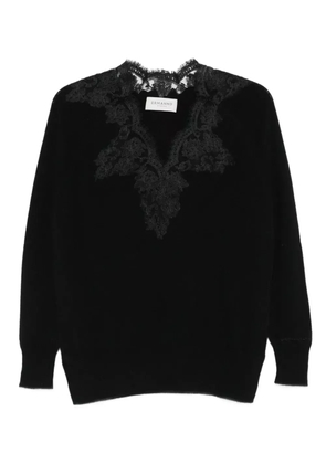 ERMANNO FIRENZE lace-embellished v-neck sweater - Black
