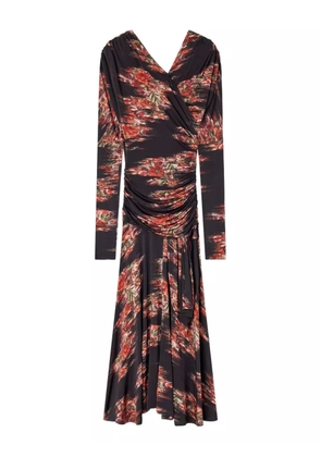 GANNI floral-print ruched midi dress - Black