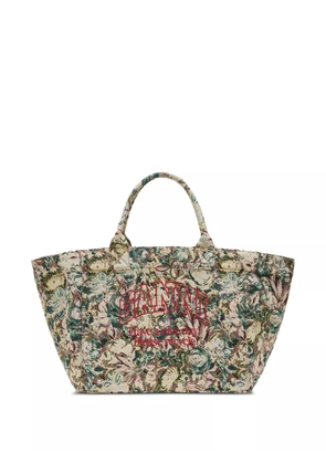 GANNI large floral-pattern tapestry-effect tote bag - Neutrals