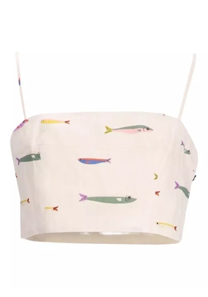 STAUD fishes-print spaghetti-straps top - Neutrals