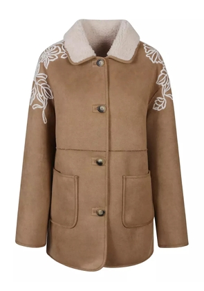 ERMANNO FIRENZE floral-embroidered suede jacket - Brown