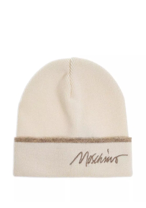 Moschino embroidered-logo wool beanie hat - Neutrals