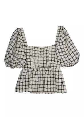 Self-Portrait puff-sleeve checked top - Neutrals