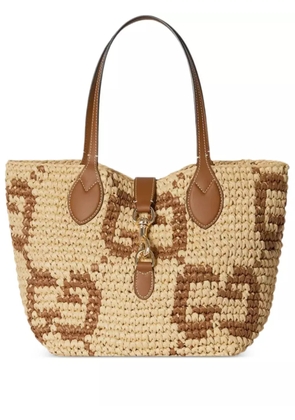 Gucci small horsebit straw tote bag - Neutrals