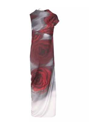 Jean Paul Gaultier Red Blurry Roses asymmetrical dress
