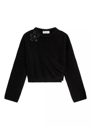 Blumarine floral-appliqué ribbed-knit sweater - Black