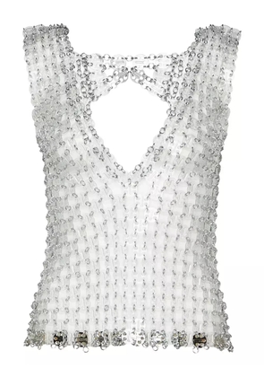 Rabanne chain-link v-neck top - White