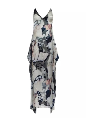 Roberto Cavalli marble-print ruffled maxi dress - White