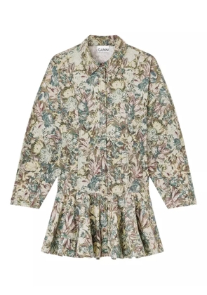GANNI floral-print buttoned dress - Neutrals