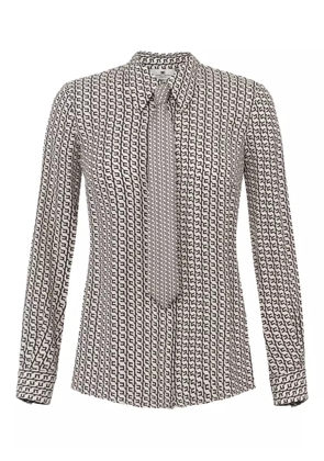 Elisabetta Franchi geometric-print tie-neck blouse - White