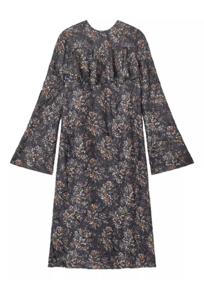 GANNI floral-print ruffled dress - Blue