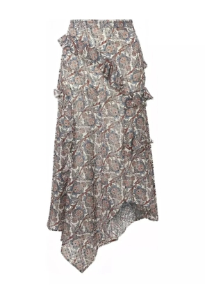 Veronica Beard paisley ruffled asymmetric skirt - White