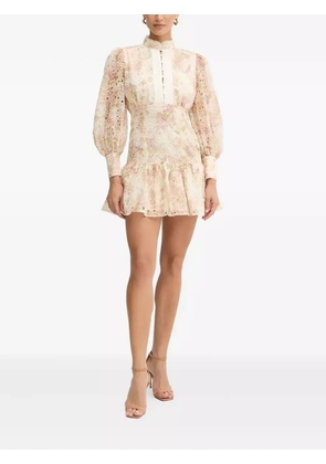 Bardot eyelet-embroidered ruffled mini dress - Neutrals