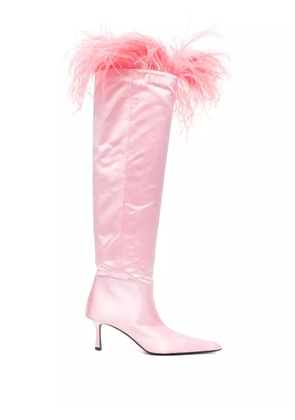 Pre-Owned Alexander Wang 65mm Viola feather-trim knee-high boots - Pink