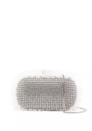 Self-Portrait crystal lace-detail clutch bag - Silver