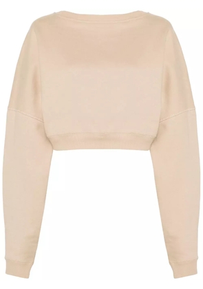 Saint Laurent logo-embroidered cropped sweatshirt - Neutrals