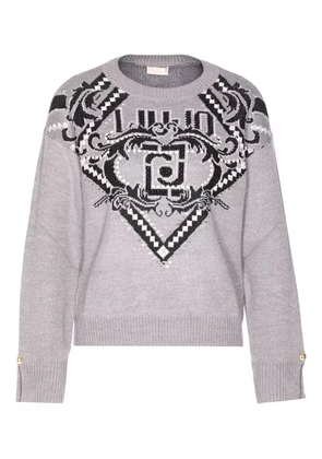LIU JO jacquard-logo crew-neck sweater - Grey