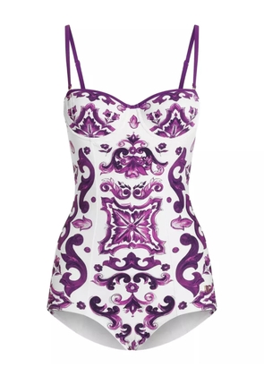 Dolce & Gabbana Maiolica-print swimsuit - White