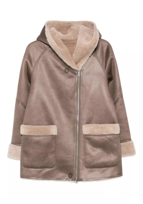Urbancode hooded shearling-trimmed coat - Brown