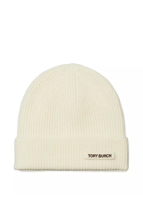 Tory Burch ribbed-knit beanie hat - White
