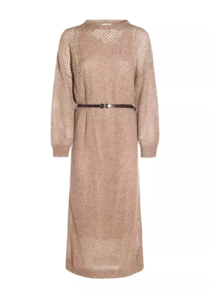Brunello Cucinelli open-knit midi dress - Brown