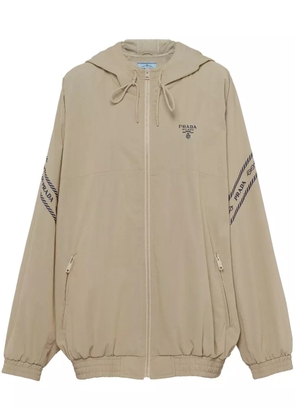 Prada logo-embroidered hooded jacket - Neutrals