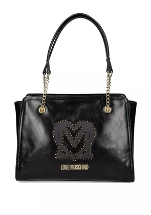 Love Moschino logo-plaque studded shoulder bag - Black