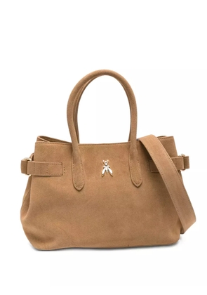 Patrizia Pepe New Business logo-embellished suede shoulder bag - Neutrals