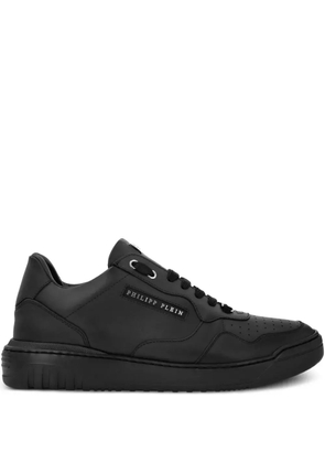 Philipp Plein logo-lettering leather sneakers - Black