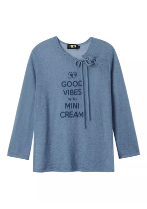 Mini Cream lace-up neck jumper - Blue