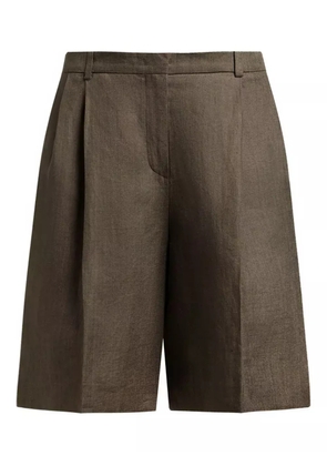 12 STOREEZ pleated linen shorts - Brown