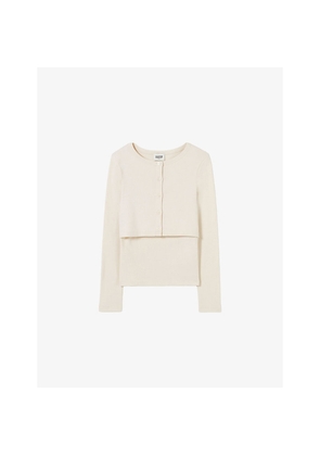 Womens Claudie Pierlot Round-Neck Long-Sleeve Cotton Cardigan and T-Shirt Set