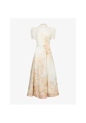 Womens Zimmermann Memento Picnic Linen and Silk Midi Dress