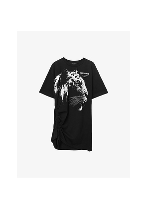 Womens Allsaints Naenia Graphic-Print Short-Sleeve Cotton Mini Dress