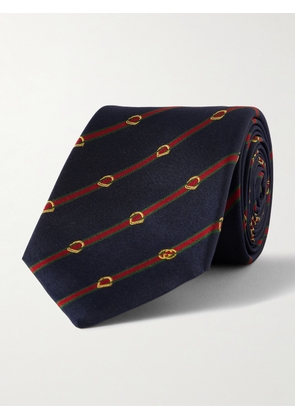 Gucci - 7cm Logo-Embroidered Striped Silk-Twill Tie - Men - Blue