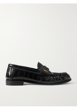 SAINT LAURENT - Le Loafer Monogram Logo-Appliquéd Eel Penny Loafers - Men - Black - EU 39