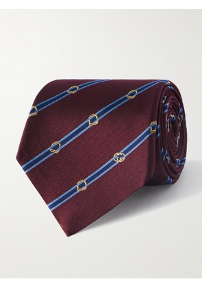 Gucci - 7cm Logo-Embroidered Striped Silk-Twill Tie - Men - Burgundy