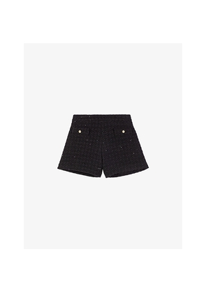 Womens Maje Rhinestone-Embellished Mid-Rise Tweed Shorts