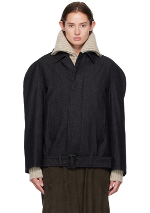 LEMAIRE Black Raglan Sleeve Short Coat