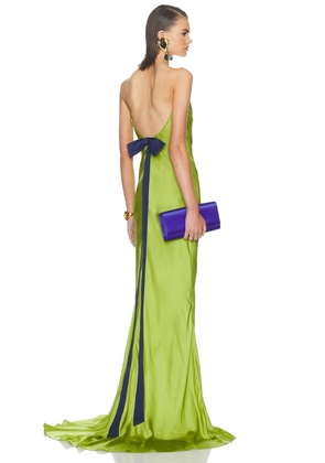 Alejandra Alonso Rojas Open Back Gown With Bow in Olive Green - Green. Size 0 (also in 4).