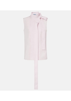 Prada Bow-detail pleated cotton poplin top