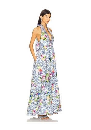 Camilla Ruffle Hem Halter Dress in Blue. Size XS. Also in L, M, S.