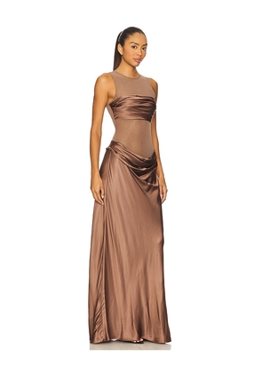 NBD Fiza Maxi Dress in Brown. Size XXS. Also in L, M, S, XL, XS.