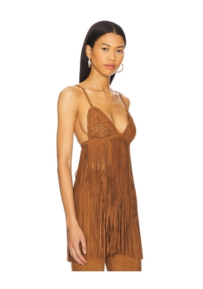 retrofete Jacinta Suede Fringe Bra in Cognac. Size XXL. Also in M.
