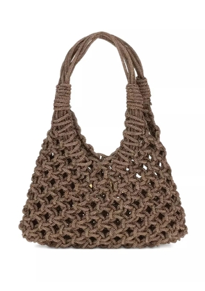 Hibourama crystal-embellished woven shoulder bag - Brown
