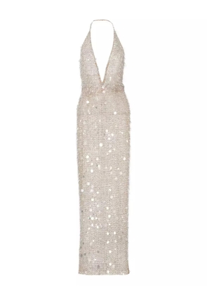 Carolina Herrera sequin-embellished halterneck gown - Neutrals