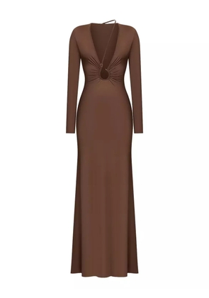 KOROBEYNIKOV ring-detail asymmetrical maxi dress - Brown