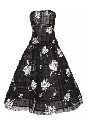 Carolina Herrera floral-embroidered tulle cage dress - Black